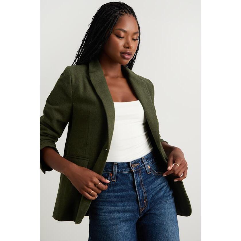 Lulus Sophisticated Chic Olive Green Tweed Blazer - Size Xs